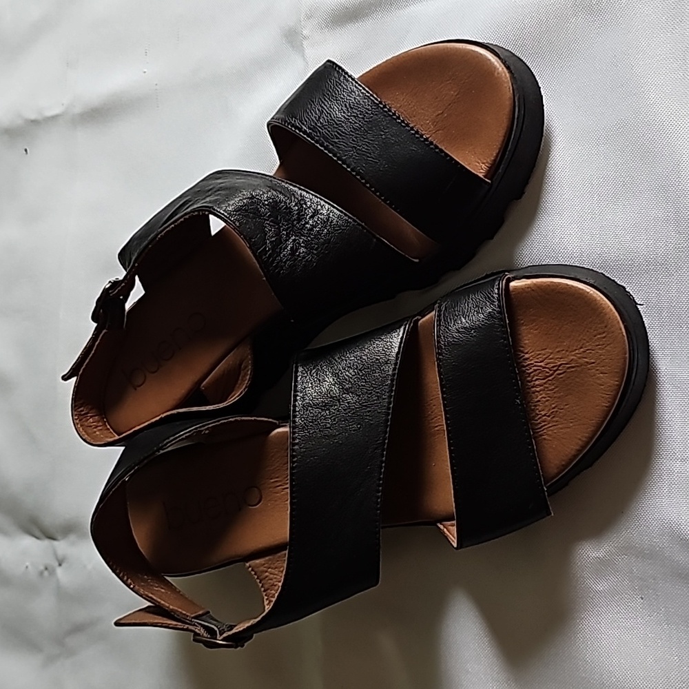 Womens Bueno Gianna Wedge Sandal Size 8.5 Medium Width Black Leather